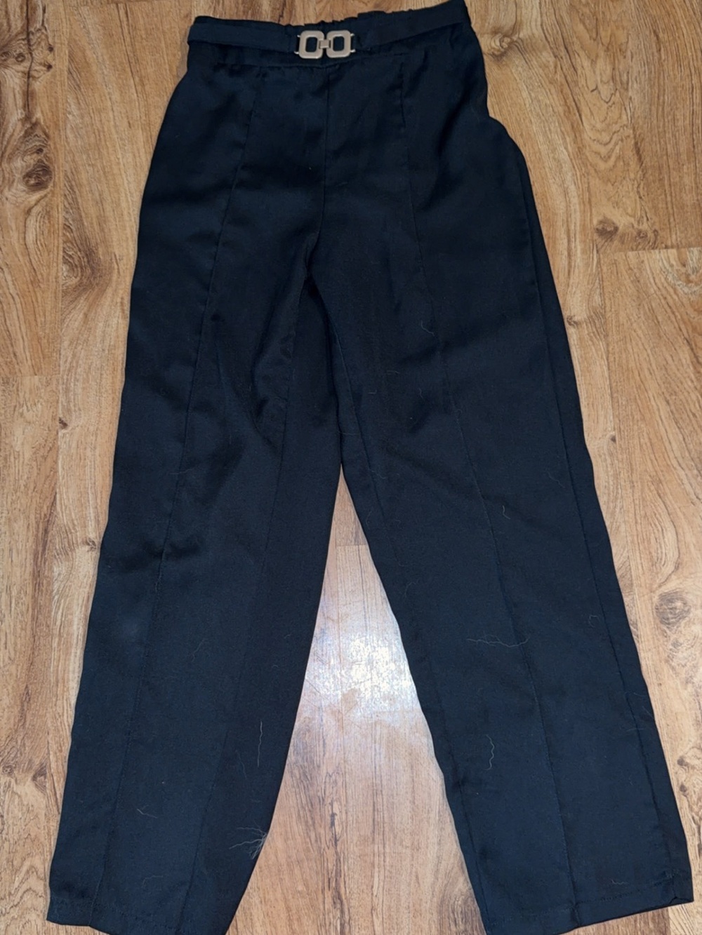 Black Womens Dress Pants with Decorative Buckle